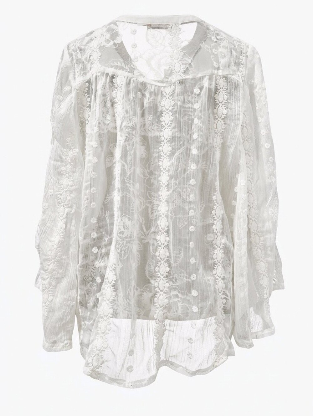 Solitaire Flowy Sheer Lace Embroidered Detailing Top Butterfly Dolman Sleeves - Picture 3 of 6